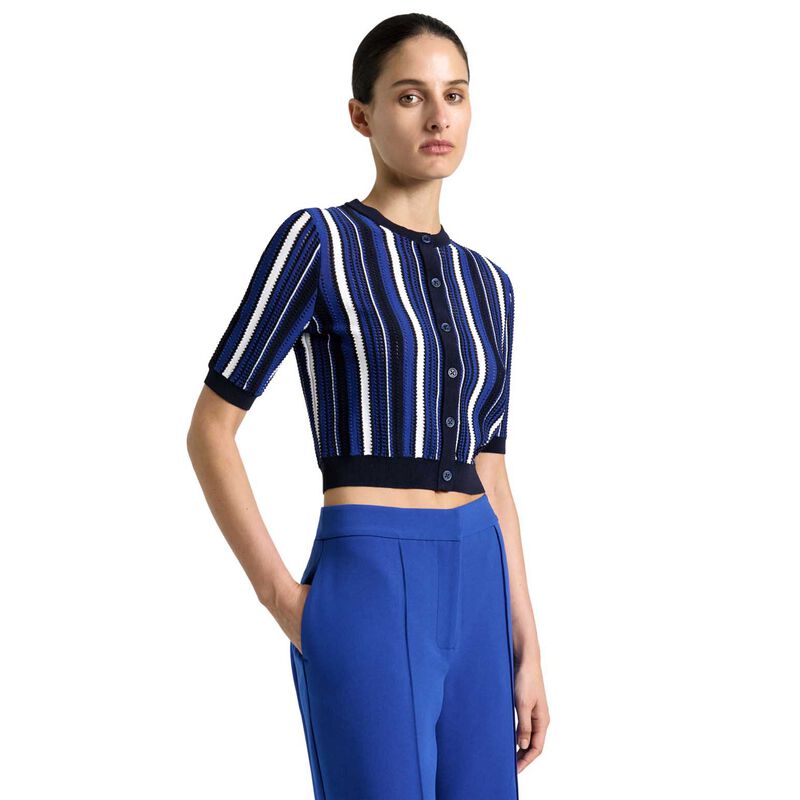 Cue Cobalt Textured Stripe Short Sleeve Cardigan image number 0